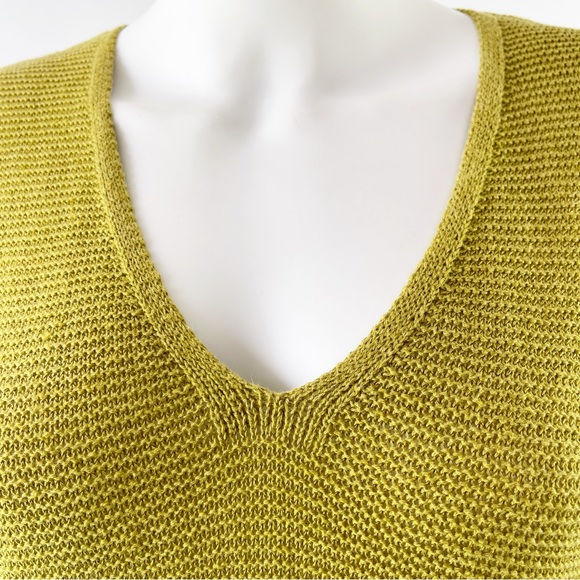 Eileen Fisher Green Knit Short Sleeve V-Neck Sweater Top Tunic Length Petite PL - Picture 3 of 8